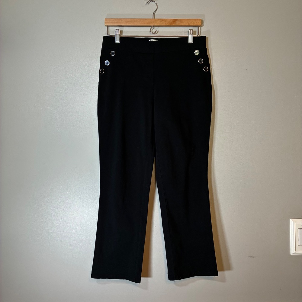 89th + Madison Black Sailor Button Pull On Straight Leg Pants Womens L RN114186